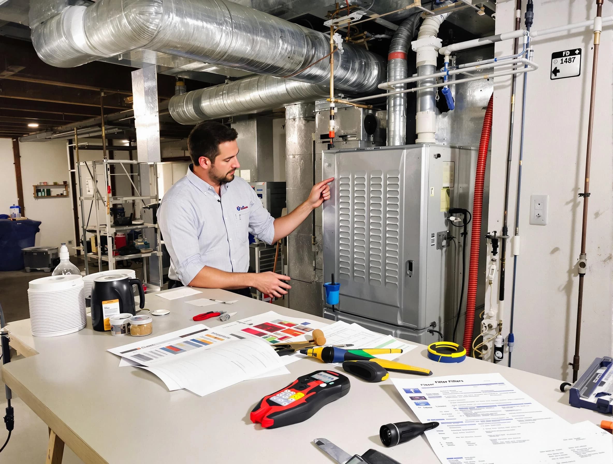 East Point Air Duct Cleaning inspector conducting detailed filter system evaluation using professional diagnostic tools in East Point