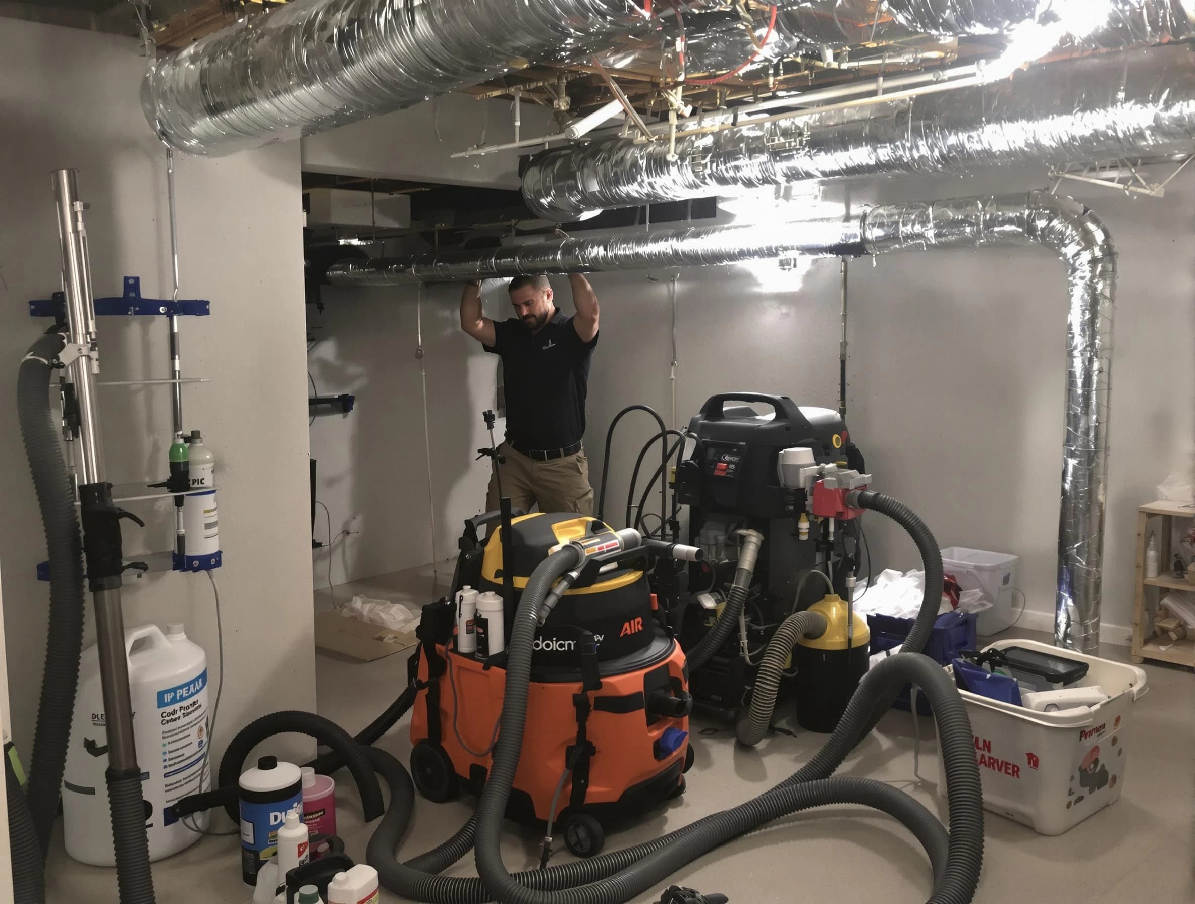 East Point Air Duct Cleaning specialist performing professional mold removal from air ducts using safety equipment in East Point